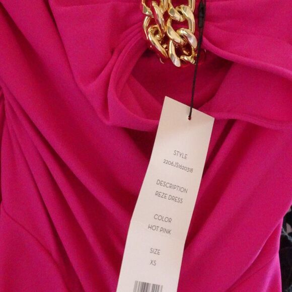 Veronica Beard Reze Hot Pink Ruched Gold Chain Halter Maxi Dress NWT 598 Sz L - Picture 5 of 14